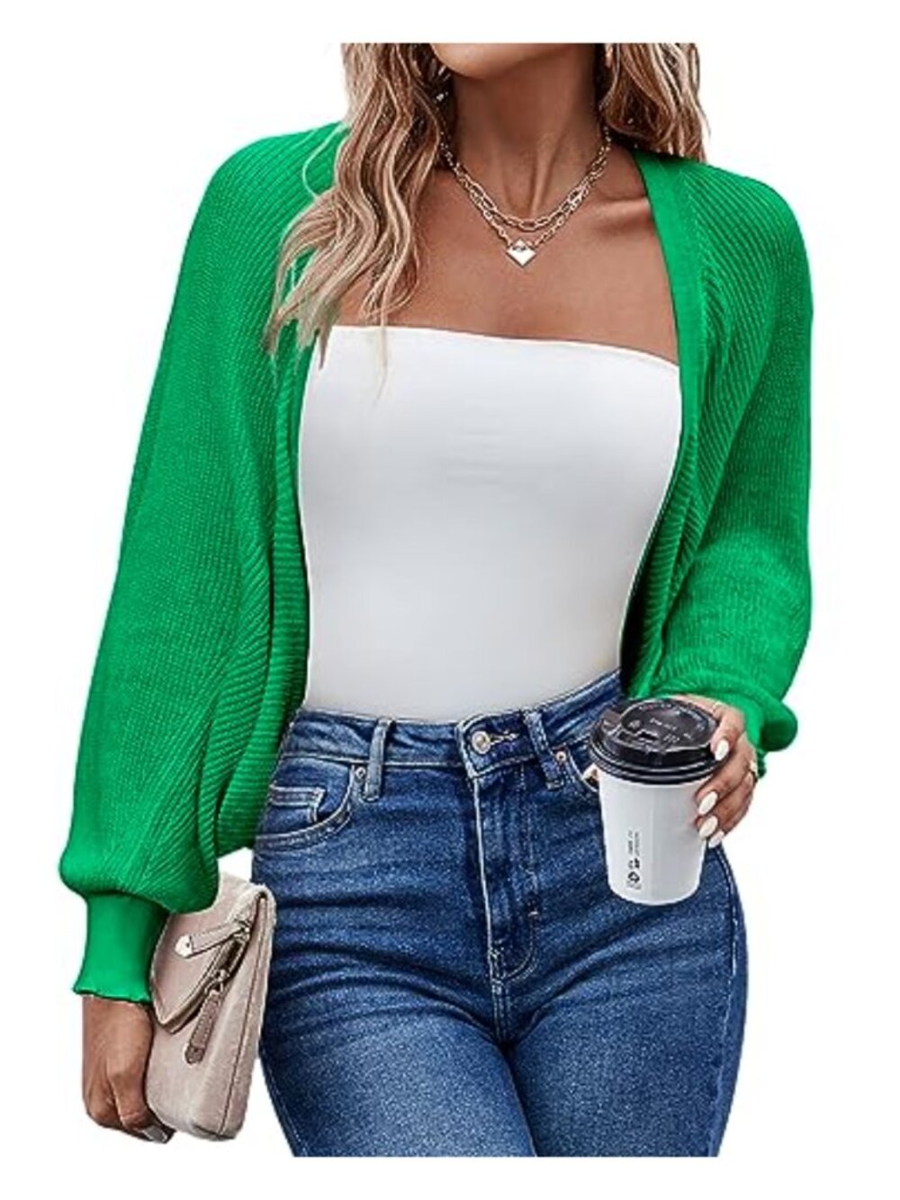 Women's Batwing Sleeve Knitted Cardigan Shrug Open Front Elegant Bolero